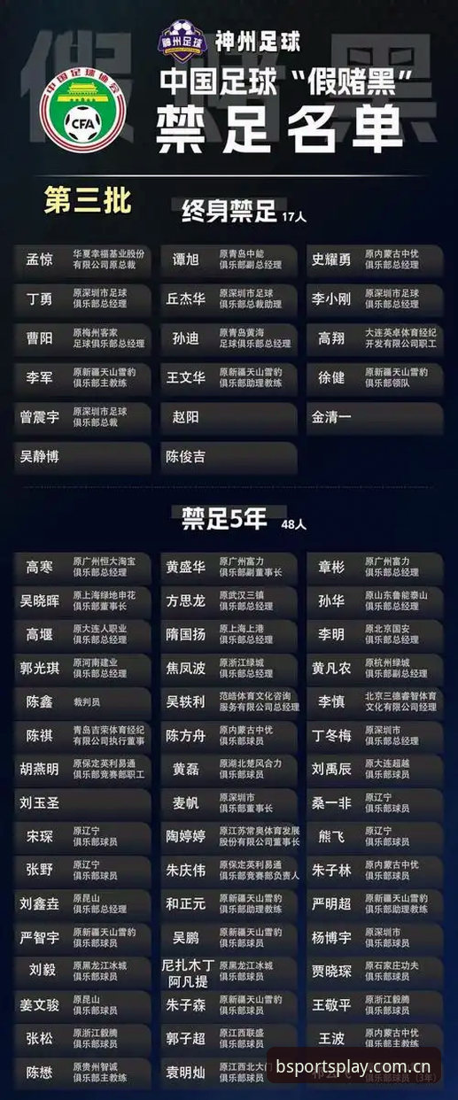 中国足协第三批禁足名单全面解读：BSports体育平台赛事观察指南